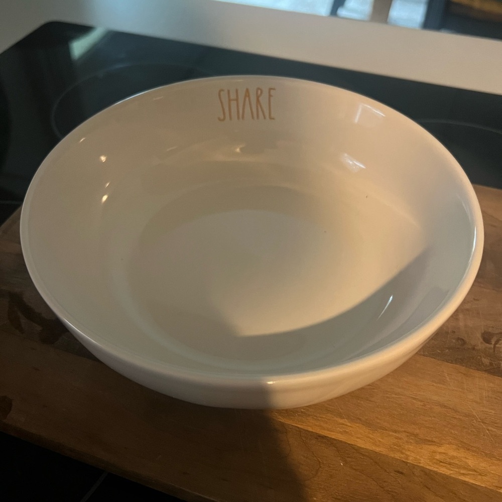 White Ceramic Bowl with Orange Lettering Rae Dunn